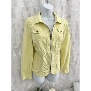 CHICOS Pale yellow full zip Cotton stretch Jacket Small Size 0 casual travel